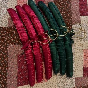 Vintage Set of fuschia and Green Satin Padded Hangers